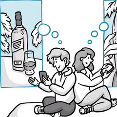 Zeichnung von Personen, die Bilder in sozialen Medien teilen